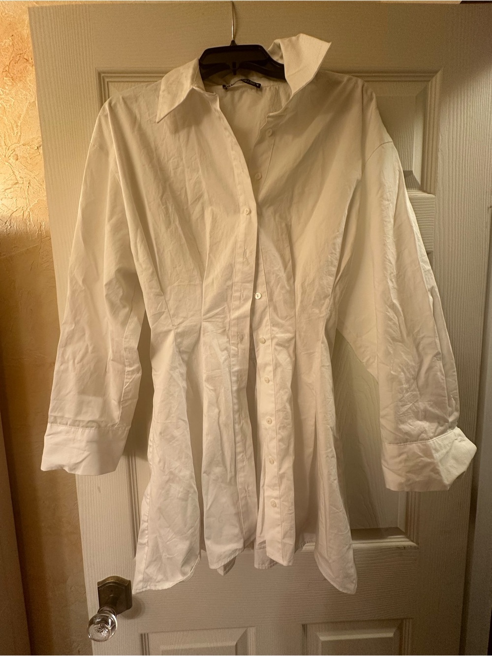 Zara White Long-Sleeve Button Shirt Dress